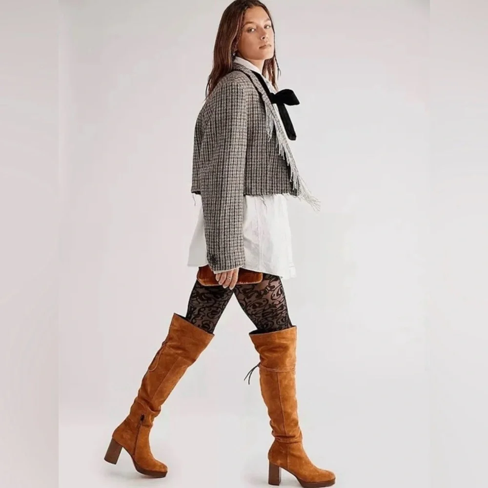 FREE PEOPLE Echo Platform Over the Knee Boot Tan Cognac Size 40 NWOB